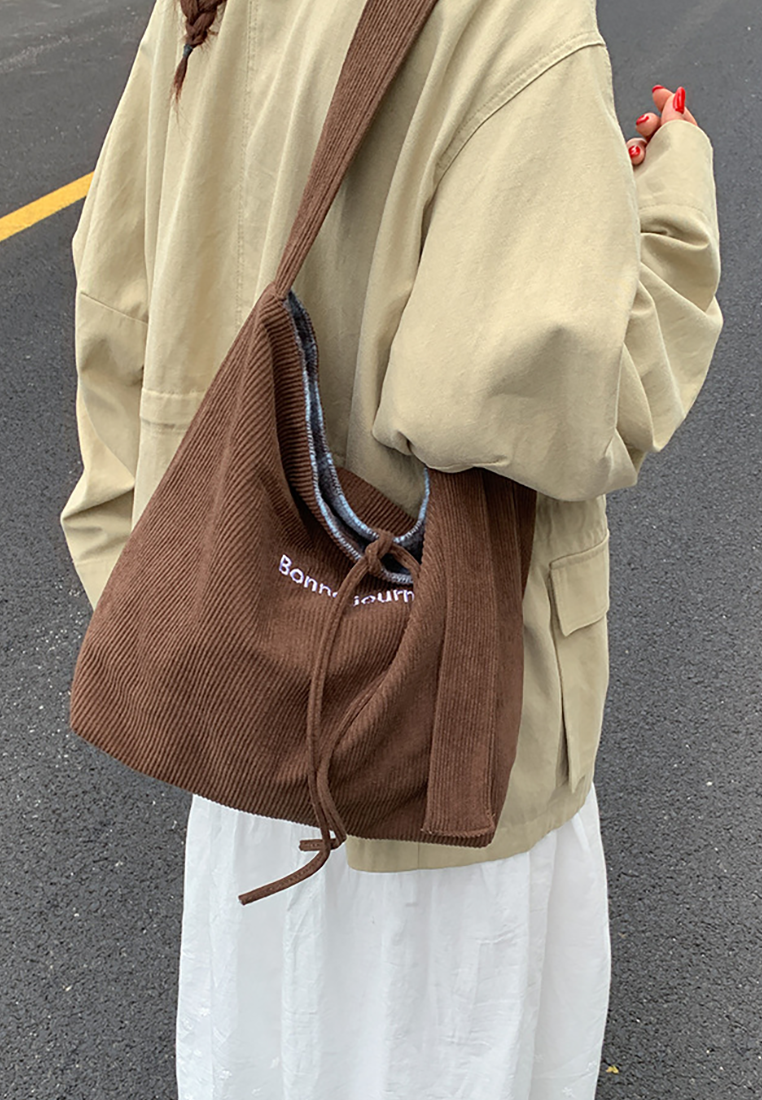 New Korean-Style Retro Plaid Reversible Commuter Shoulder Crossbody Canvas Bag CA25110723BL