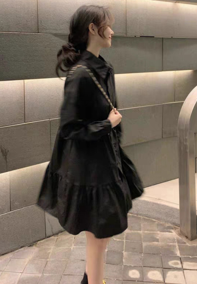 New French long-sleeved A-line shirt dress CA24030723W