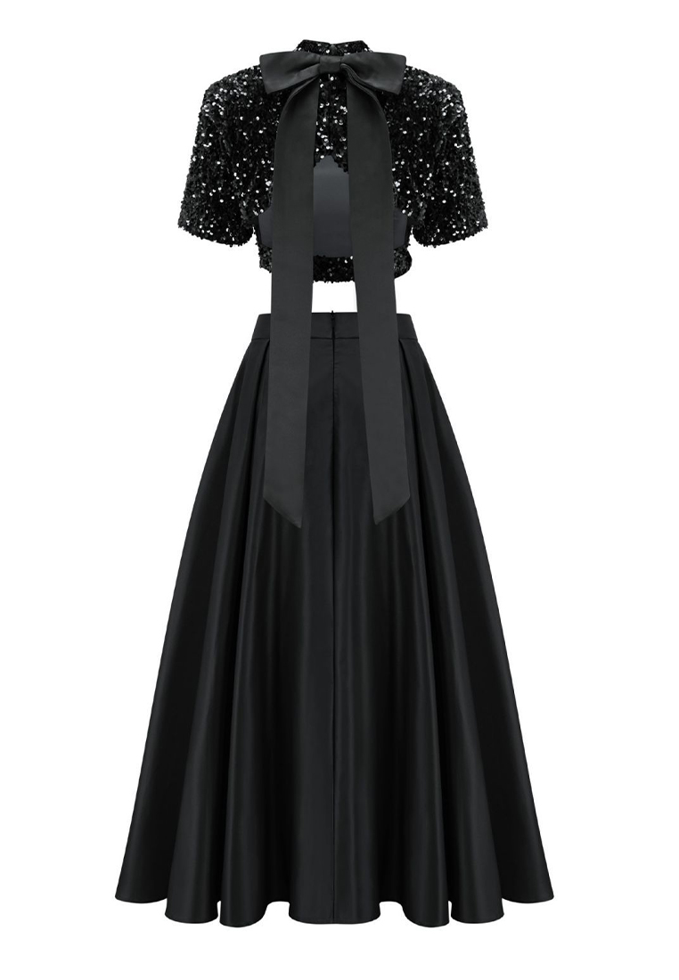 Sequin Bow Sweetheart Off waist Dress CA090823BK