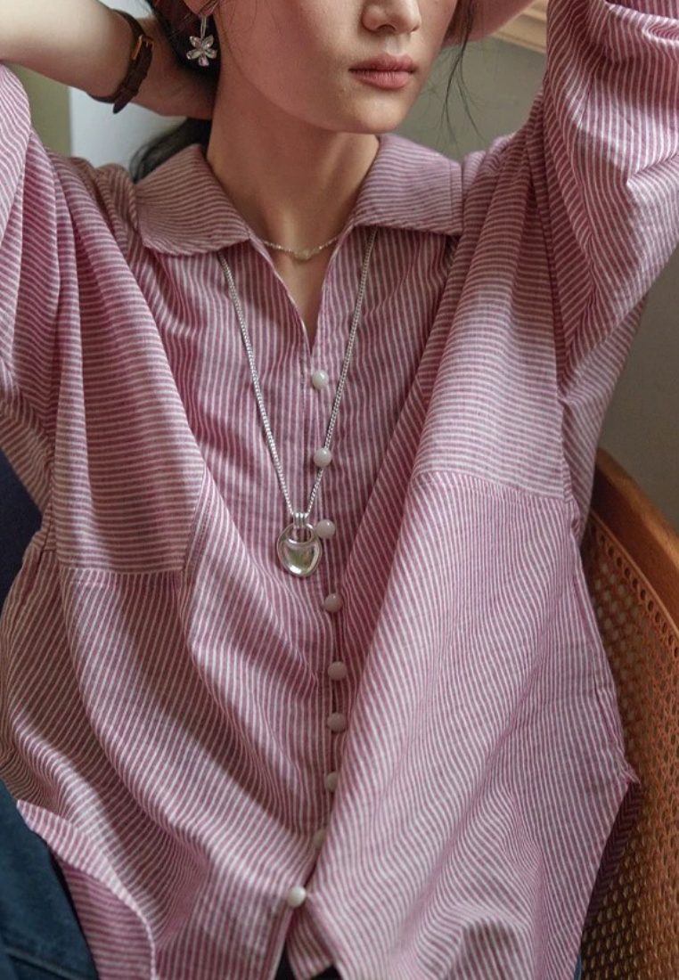 French striped thin slim loose top CA25091923BL