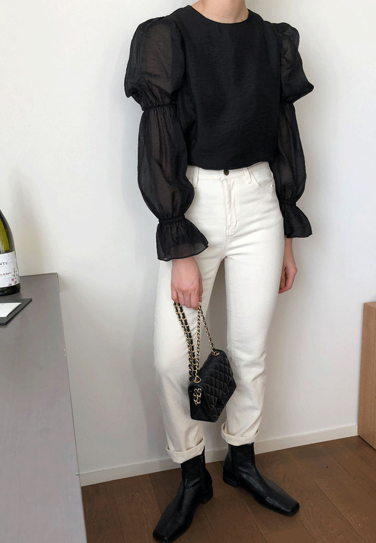 Solid color patchwork mesh lace up hollow shirt CA241128123BE