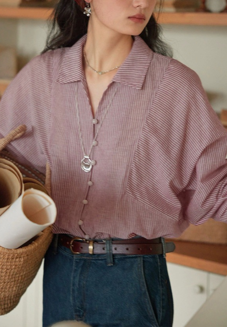 French striped thin slim loose top CA25091923BL