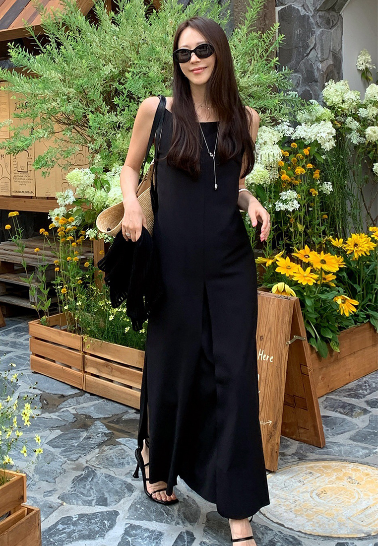 Elegant and stylish slit suspender long dress CA25070923W