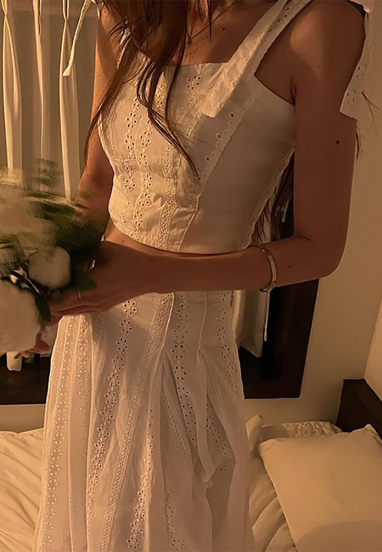 Korean chic French suspender top + high waist jacquard skirt set CA25021355W