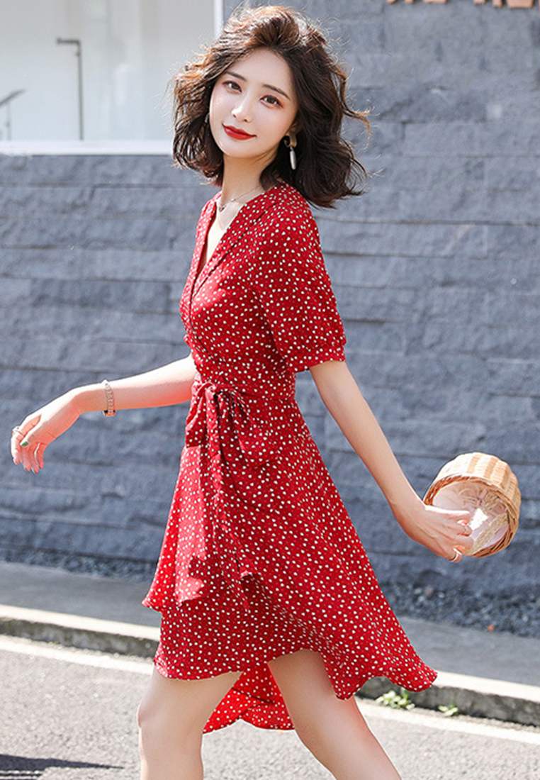 One Piece Floral Tuxedo One Piece Dress A22022539RD-L