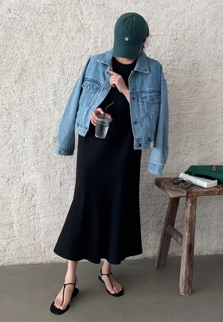 2023 New Simple Round Neck Loose Long Dress T-Shirt CA061324BK