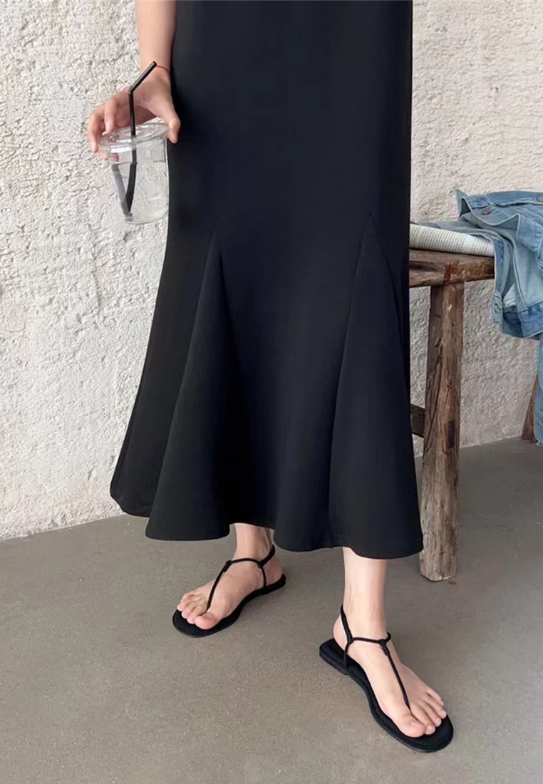 2023 New Simple Round Neck Loose Long Dress T-Shirt CA061324BK