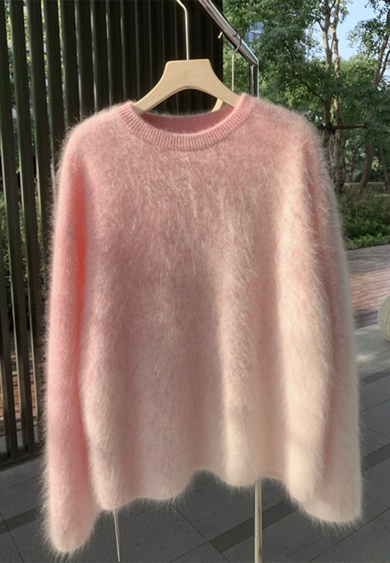 Gradient pink thickened knit top CA110224