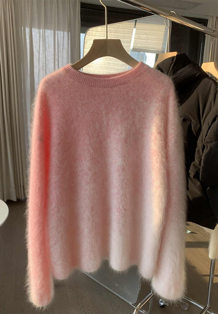 Gradient pink thickened knit top CA110224