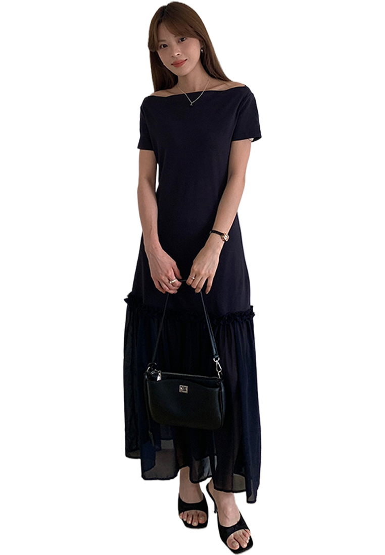 French style elegant mesh long dress CA25060324BL