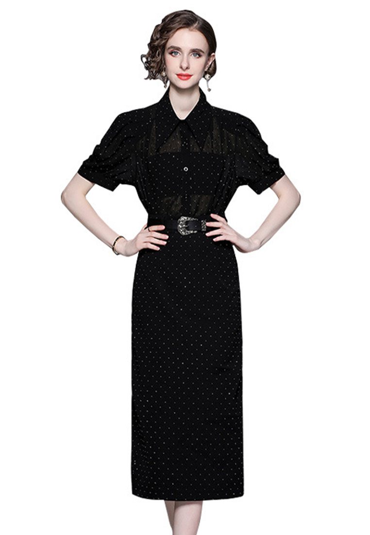 New Black Long Skirt High Waist Fashion Set A021924