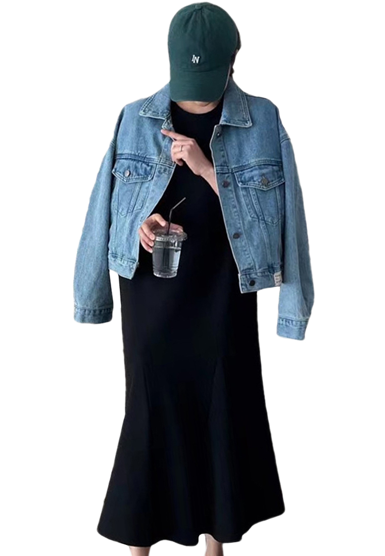 2023 New Simple Round Neck Loose Long Dress T-Shirt CA061324BK