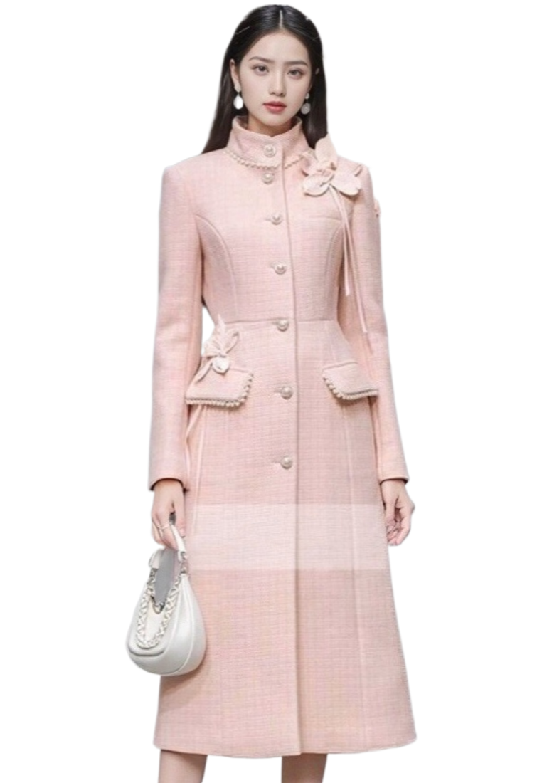 New Elegant floral design long wool coat K25121202