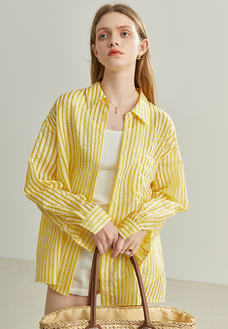 Fashion new textured striped sun protection shirt CA120424GR