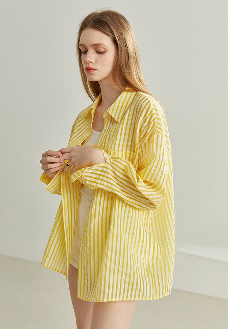 Fashion new textured striped sun protection shirt CA120424GR