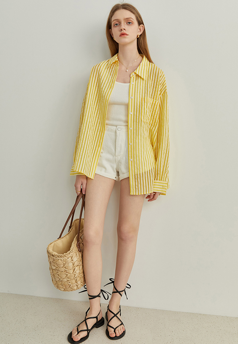 Fashion new textured striped sun protection shirt CA120424GR