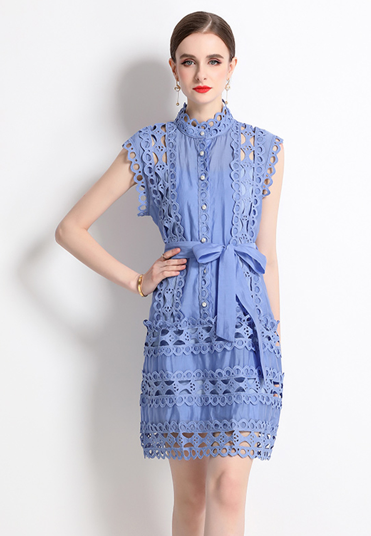 2024 Summer Round Neck Sleeveless Lace Dress CA24032624W