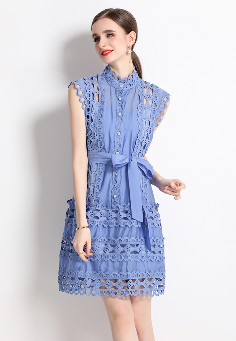 2024 Summer Round Neck Sleeveless Lace Dress CA24032624W