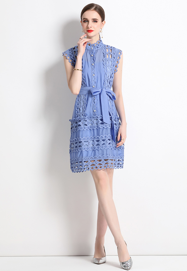 2024 Summer Round Neck Sleeveless Lace Dress CA24032624W