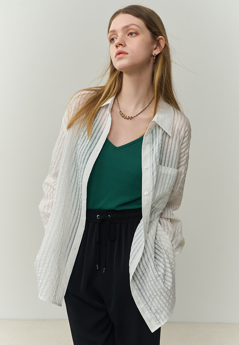 Fashion new textured striped sun protection shirt CA120424GR