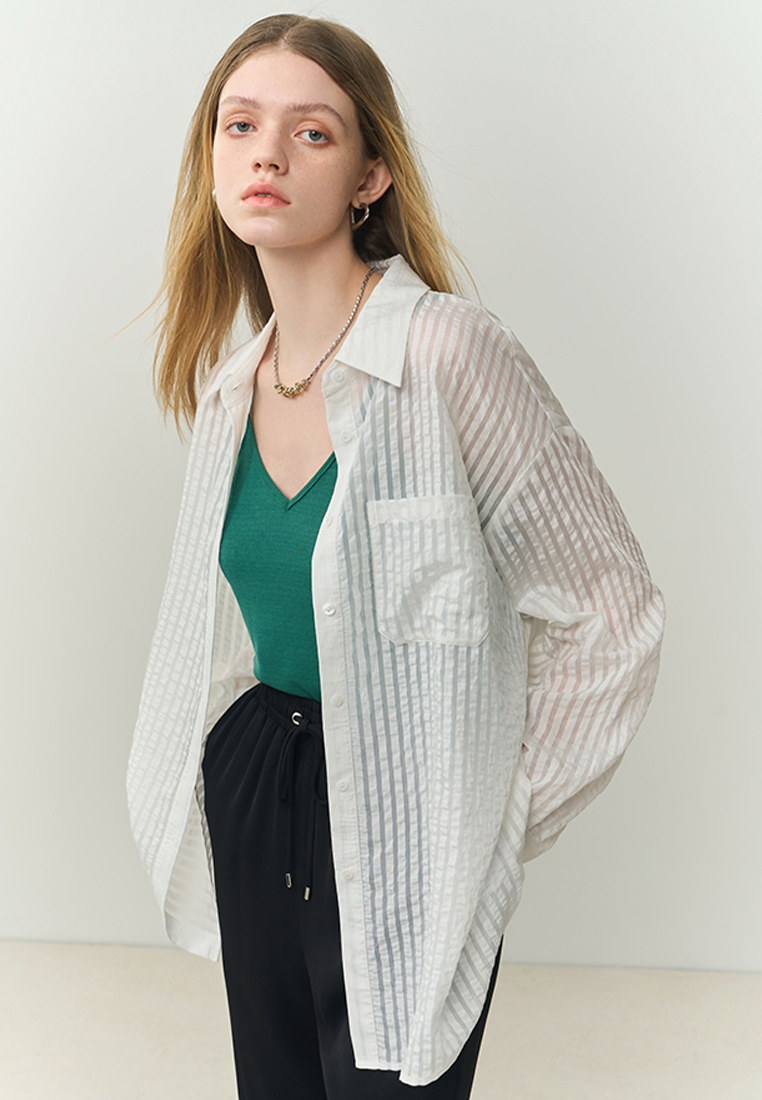 Fashion new textured striped sun protection shirt CA120424GR