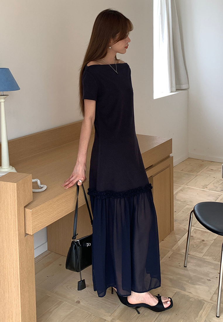 French style elegant mesh long dress CA25060324BL