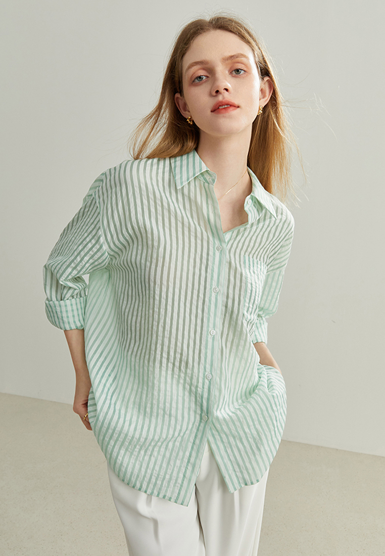 Fashion new textured striped sun protection shirt CA120424GR