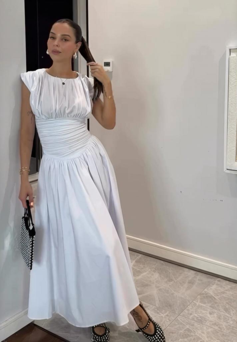 French-style pure desire fitted waist short-sleeved dress CA25091424W