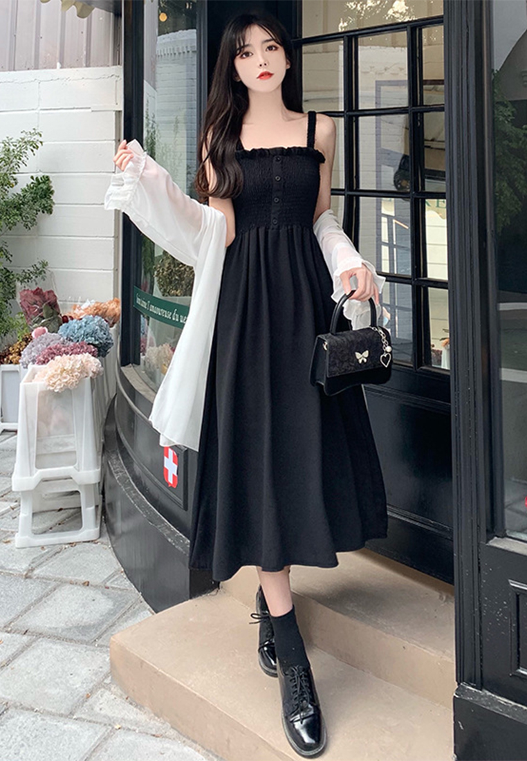 French vintage high-waisted maxi dress two-piece set CA24030724