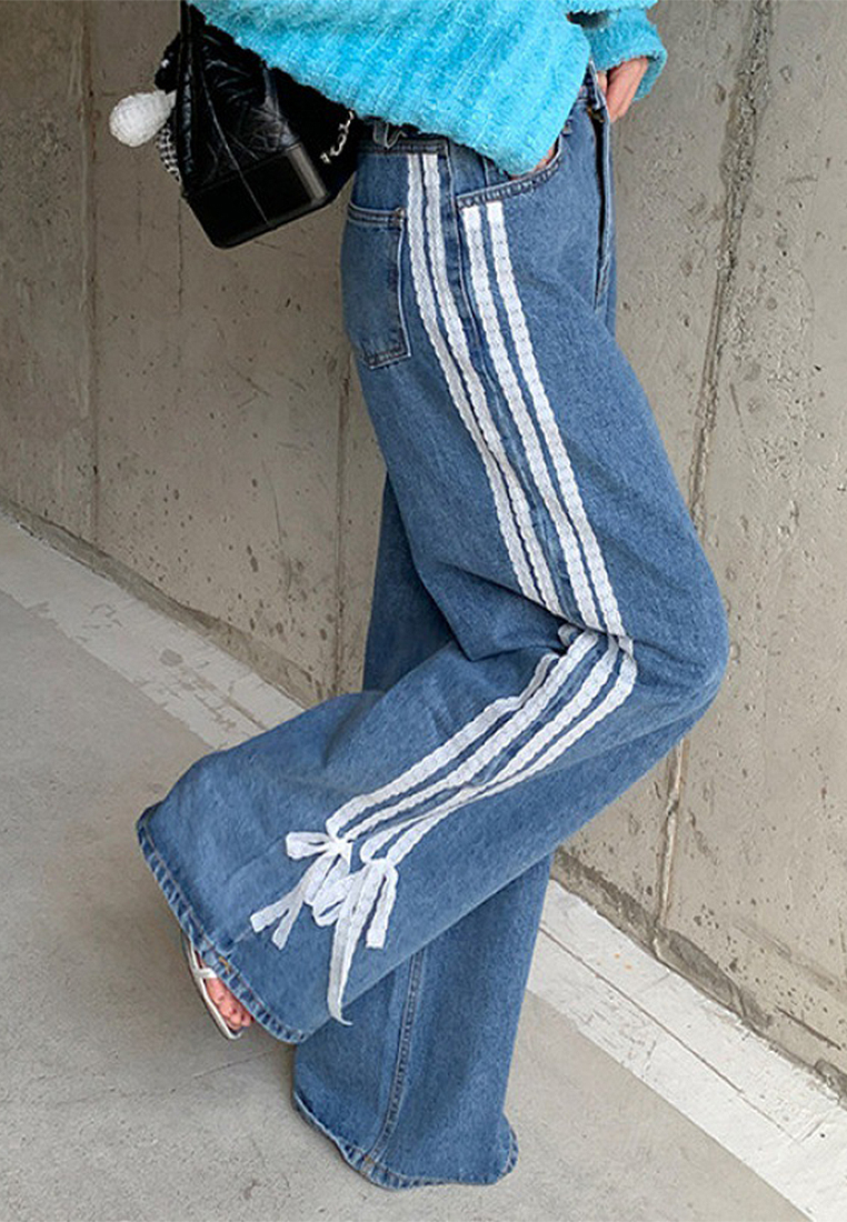 2024 Fashionable lace patchwork loose jeans CA24041024BL