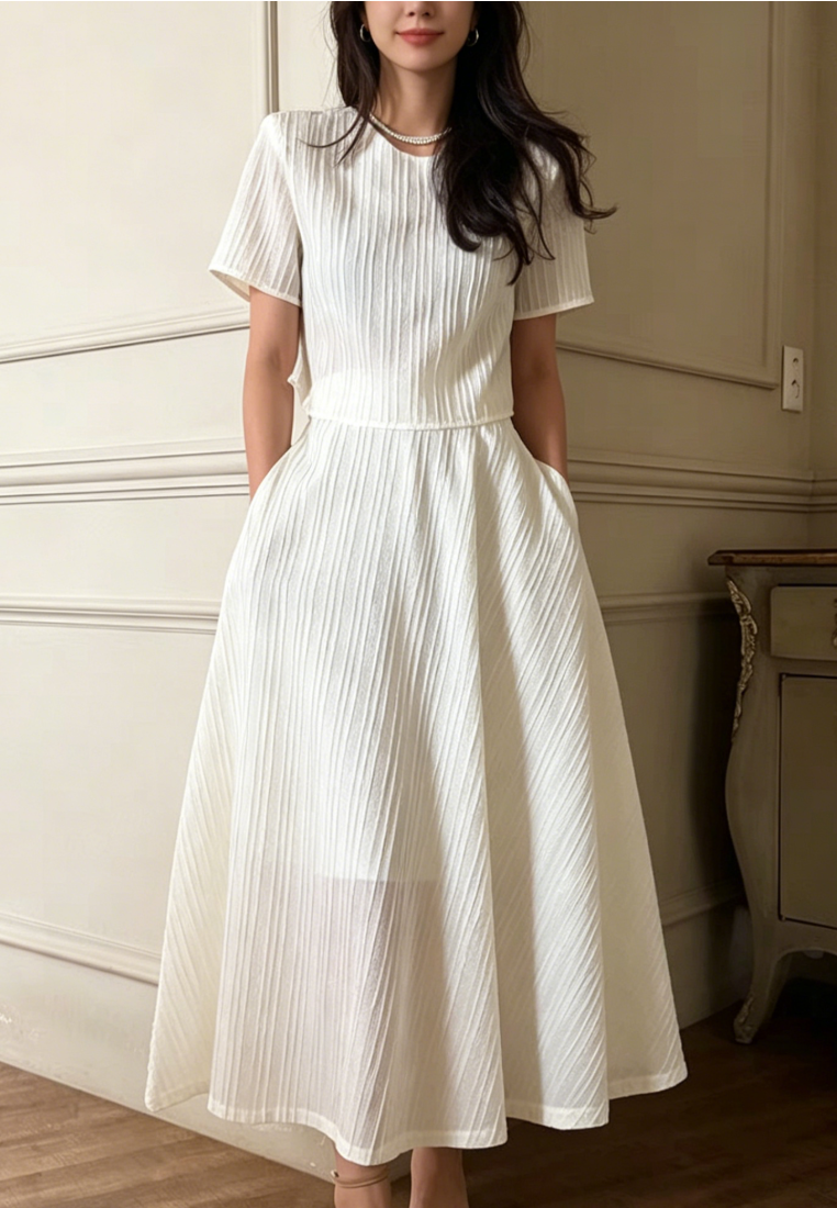 Elegant Style Short Sleeve Two-Piece Midi Dress Set Multi Color K26042906