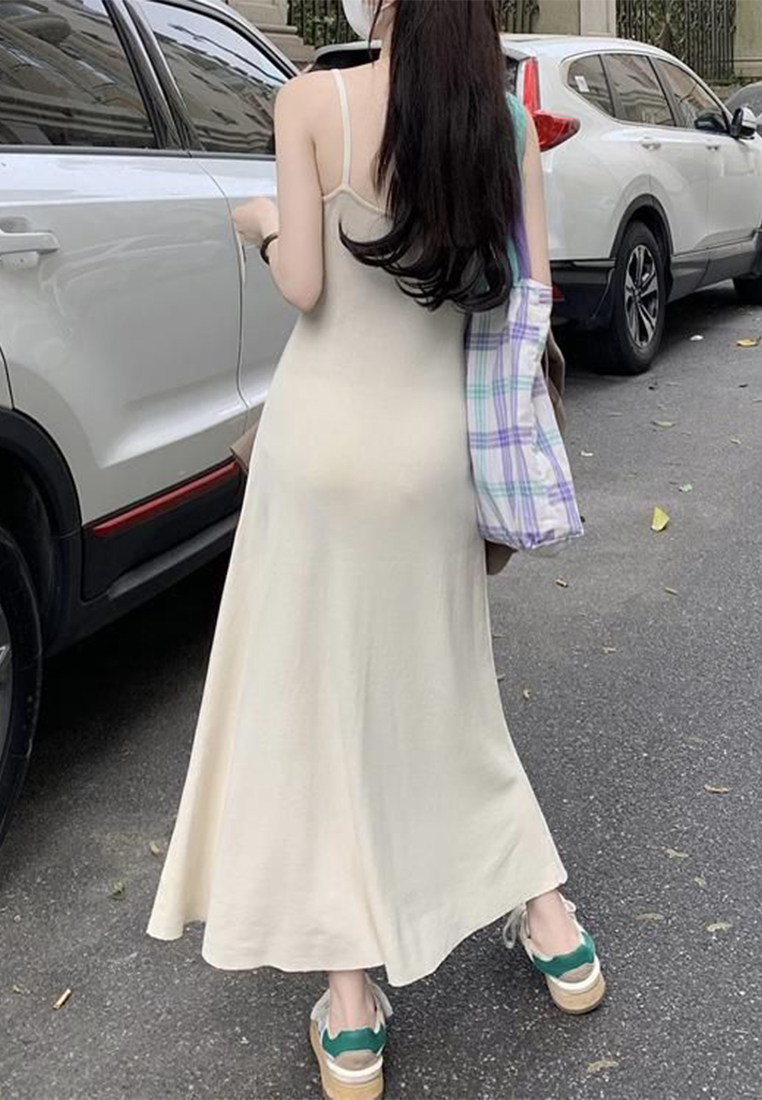 Summer style knitted suspender waist A-line long dress CA24050624BE