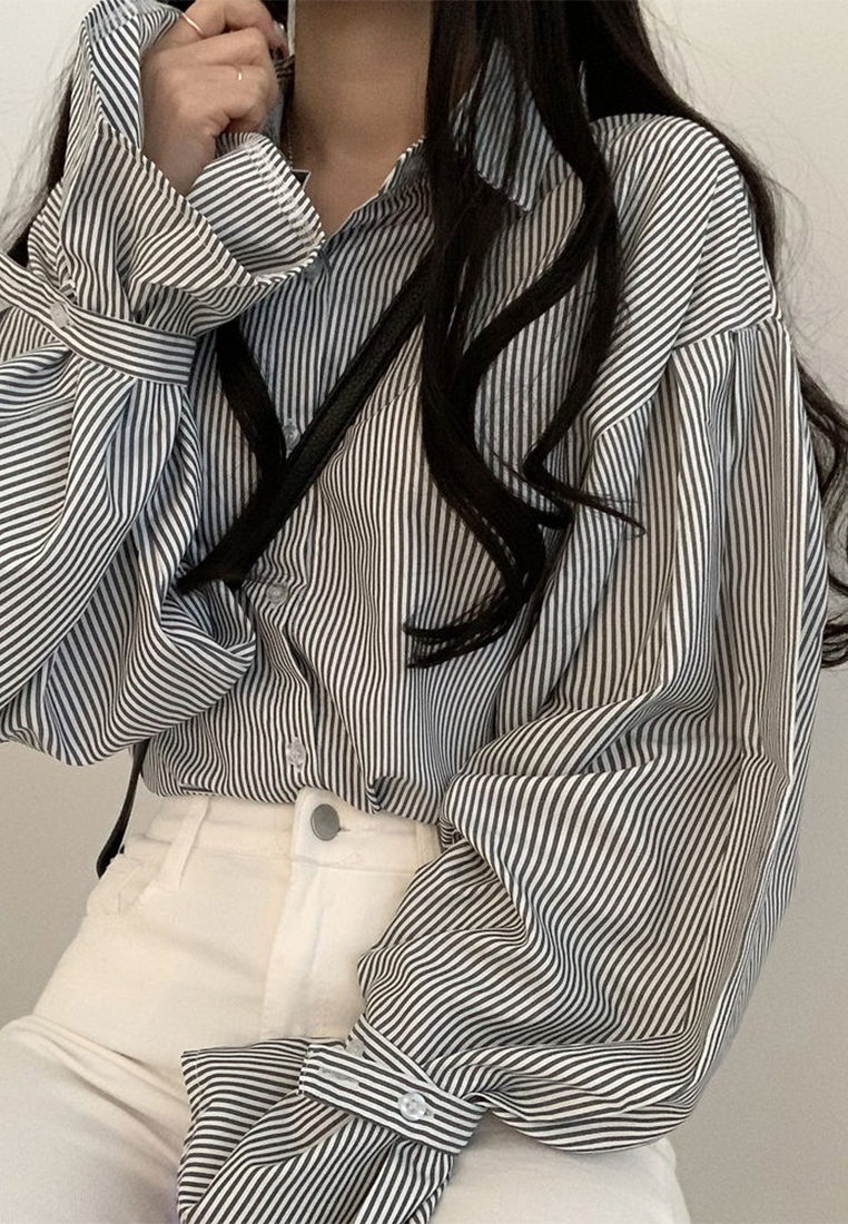 New striped minimalist long sleeved top CA241128124BK