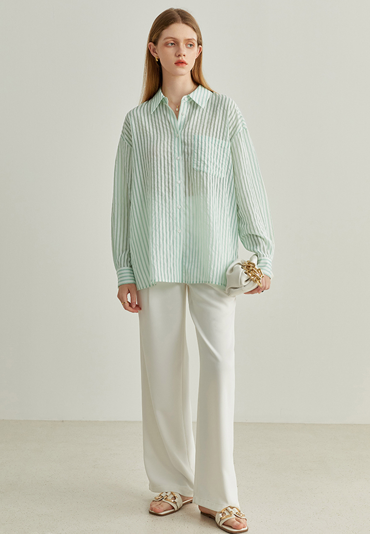 Fashion new textured striped sun protection shirt CA120424GR