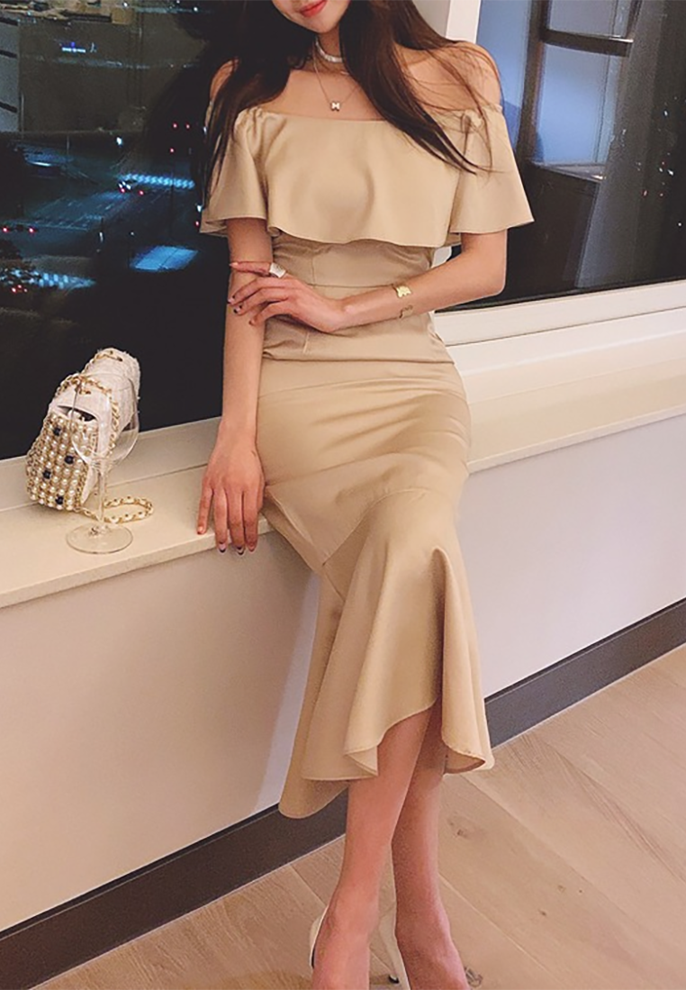Summer New One-Shoulder Ruffled Mermaid Midi Dress CA25091524BE