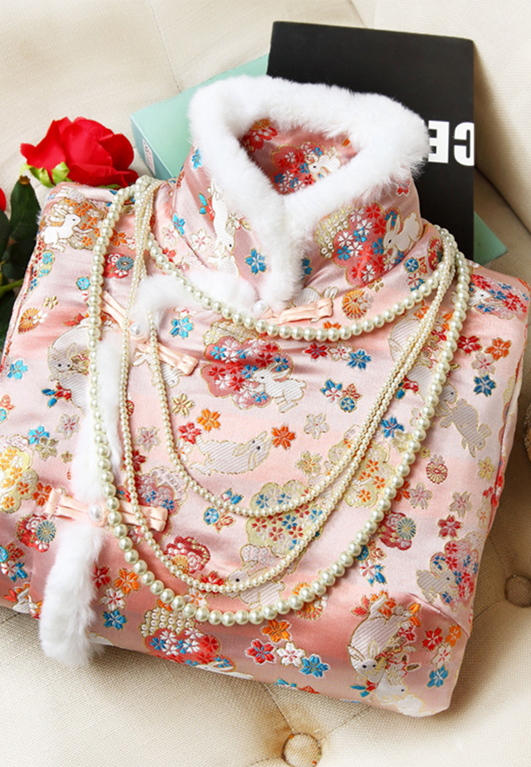 Fashion new jacquard rabbit fur quilted fur collar jacket CA122724