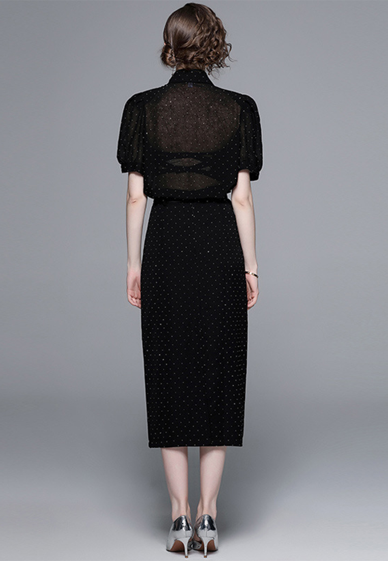 New Black Long Skirt High Waist Fashion Set A021924