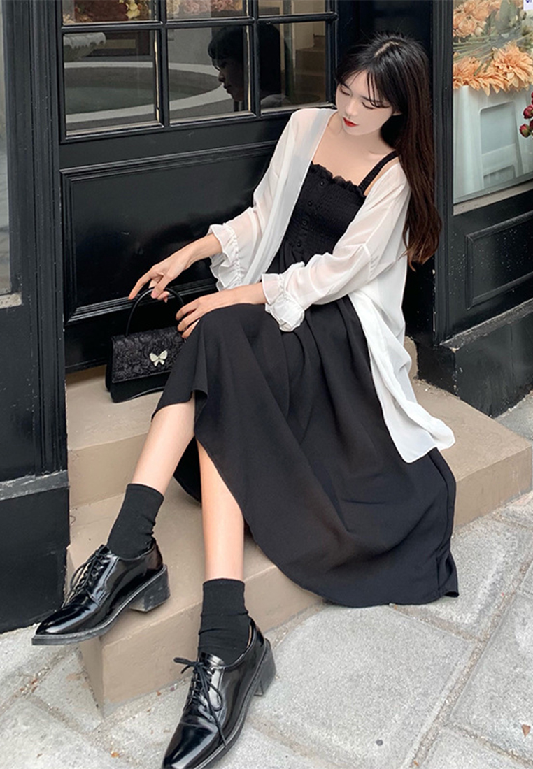 French vintage high-waisted maxi dress two-piece set CA24030724