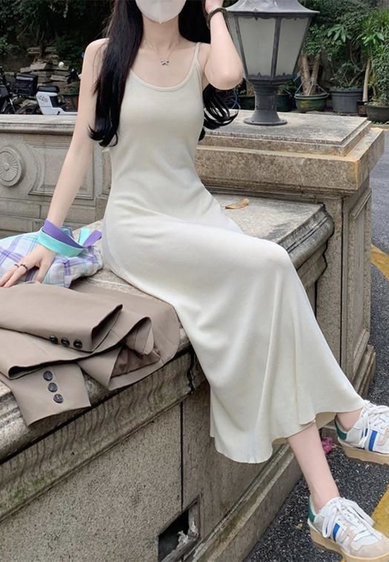 Summer style knitted suspender waist A-line long dress CA24050624BE