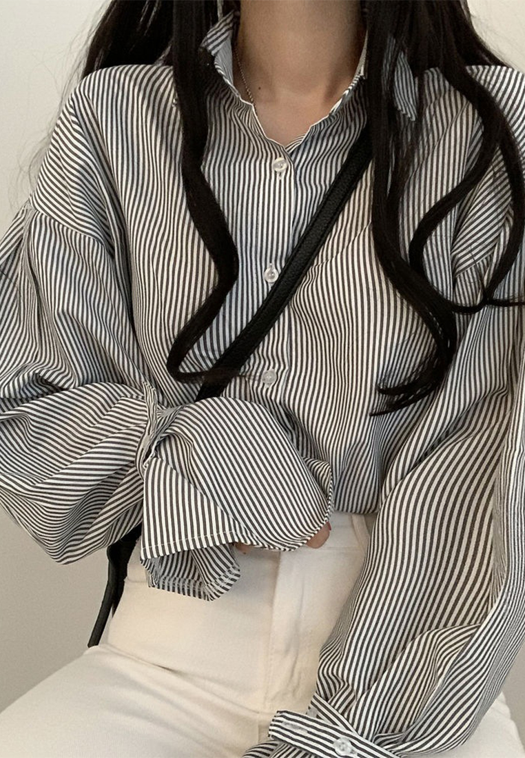 New striped minimalist long sleeved top CA241128124BK