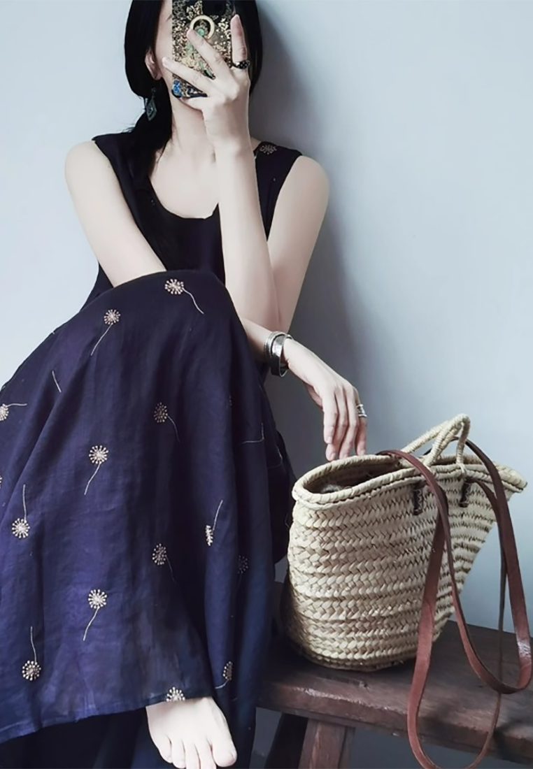 Summer new cotton and linen print dress CA25070924BL