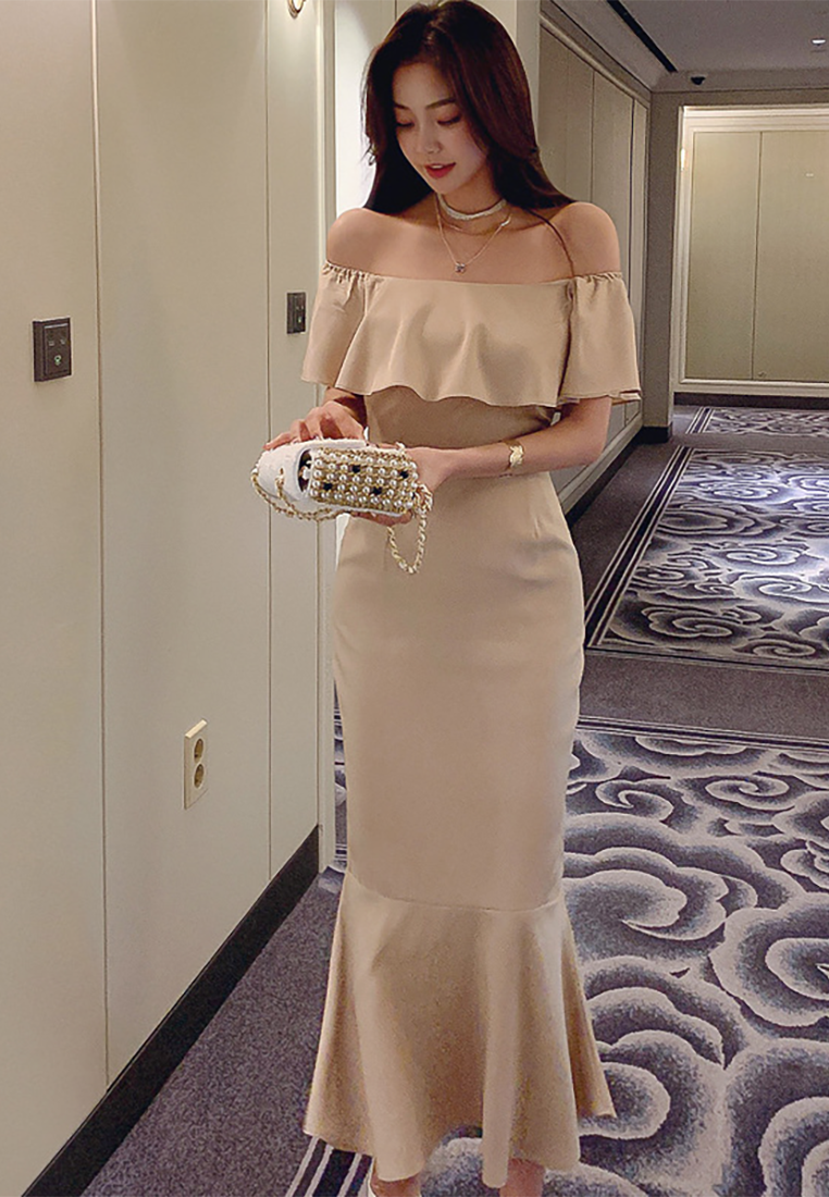 Summer New One-Shoulder Ruffled Mermaid Midi Dress CA25091524BE