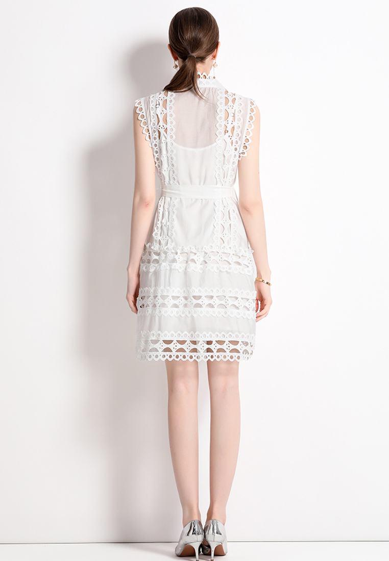 2024 Summer Round Neck Sleeveless Lace Dress CA24032624W