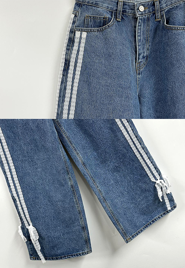 2024 Fashionable lace patchwork loose jeans CA24041024BL