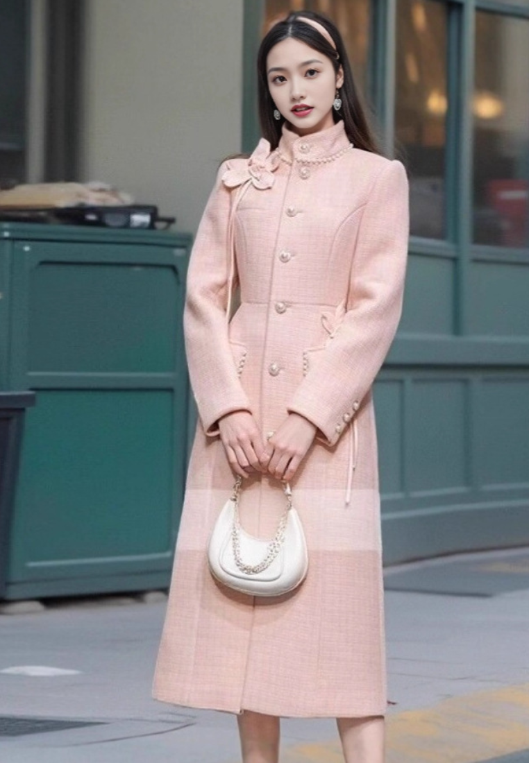 New Elegant floral design long wool coat K25121202