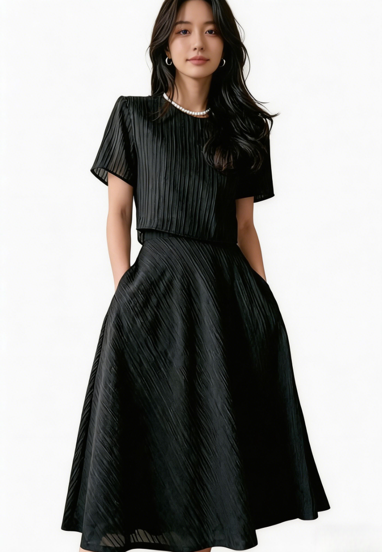 Elegant Style Short Sleeve Two-Piece Midi Dress Set Multi Color K26042906