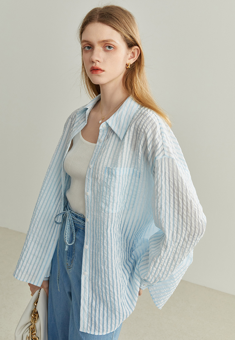 Fashion new textured striped sun protection shirt CA120424GR