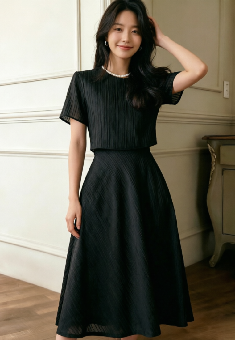 Elegant Style Short Sleeve Two-Piece Midi Dress Set Multi Color K26042906
