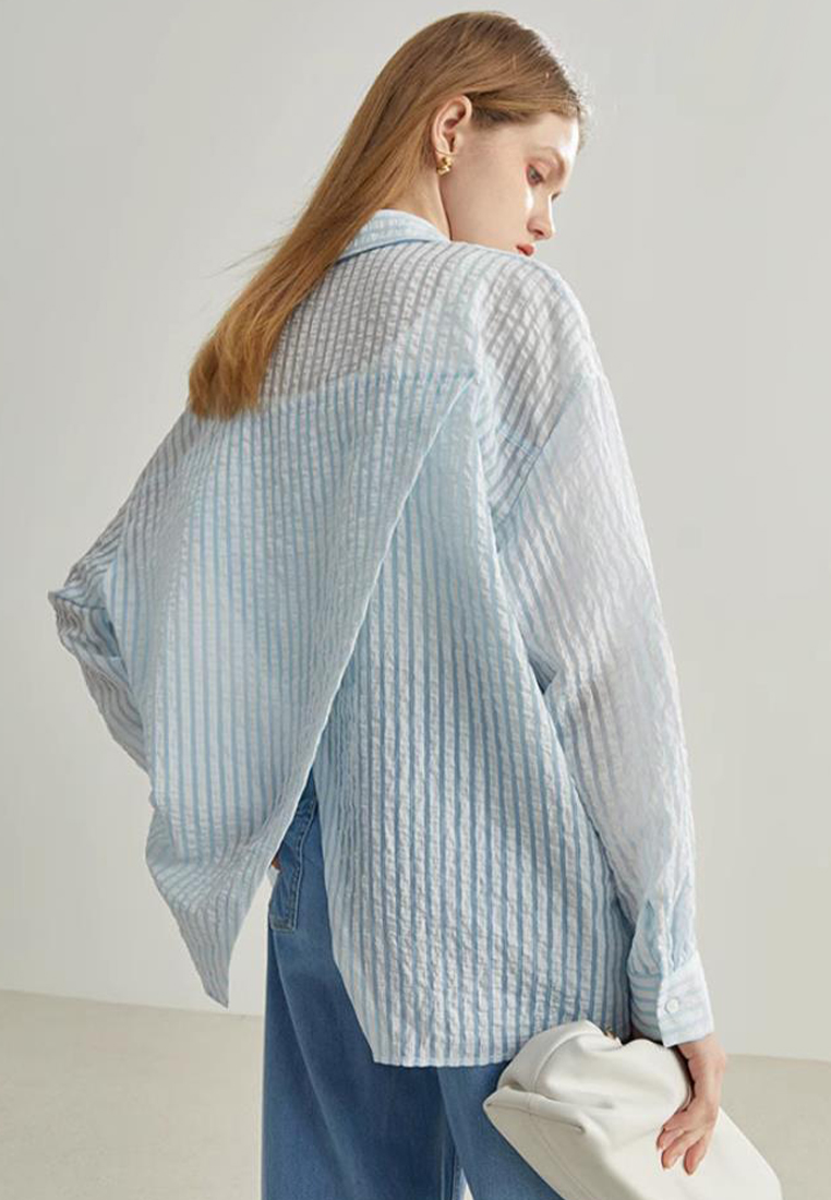 Fashion new textured striped sun protection shirt CA120424GR