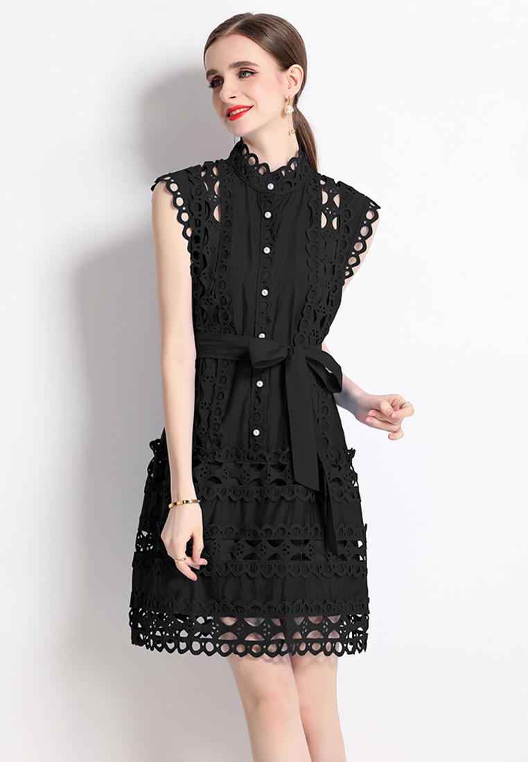 2024 Summer Round Neck Sleeveless Lace Dress CA24032624W